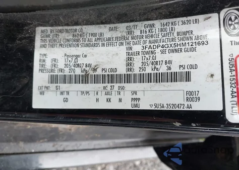 2017 Ford Fiesta St z USA, uszkodzony, nr VIN 3FADP4GX5HM121693